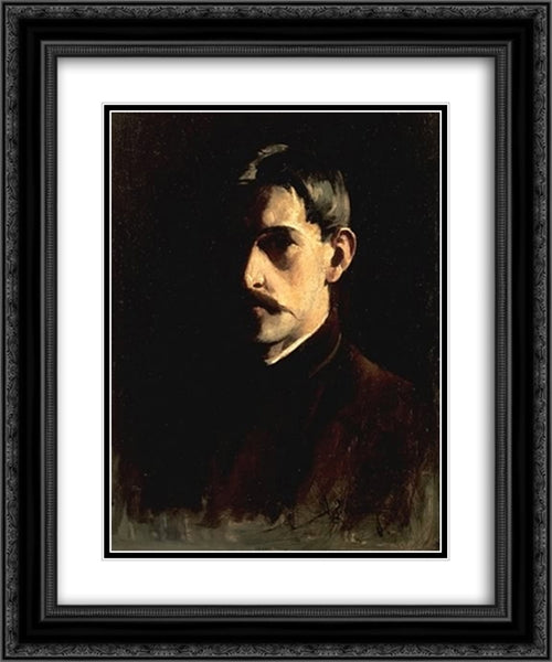 Self-Portrait 20x24 Black Ornate Wood Framed Art Print Poster with Double Matting by Metcalf, Willard