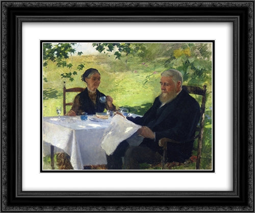 Tea on the Porch 24x20 Black Ornate Wood Framed Art Print Poster with Double Matting by Metcalf, Willard