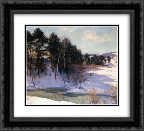 Thawing Brook (Winter Shadows) 22x20 Black Ornate Wood Framed Art Print Poster with Double Matting by Metcalf, Willard