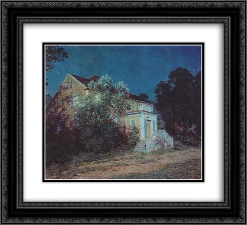 White Lilacs 22x20 Black Ornate Wood Framed Art Print Poster with Double Matting by Metcalf, Willard