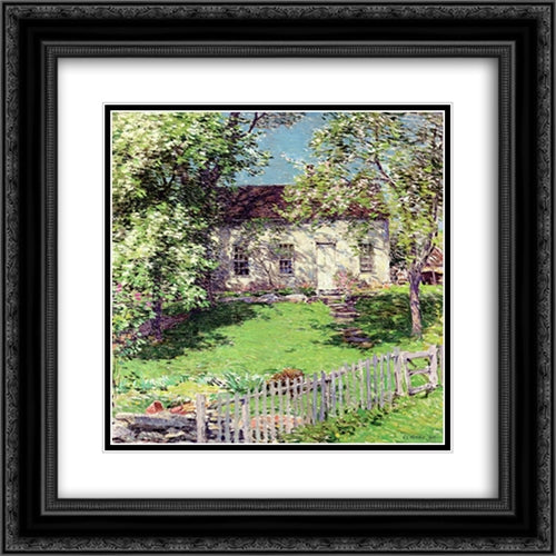 The Little White House 20x20 Black Ornate Wood Framed Art Print Poster with Double Matting by Metcalf, Willard