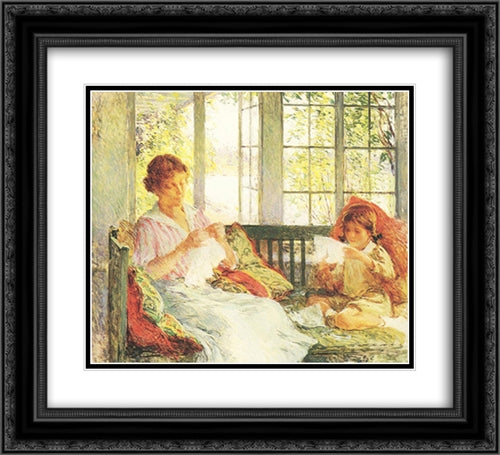 Painting My Wife and Daughter 22x20 Black Ornate Wood Framed Art Print Poster with Double Matting by Metcalf, Willard