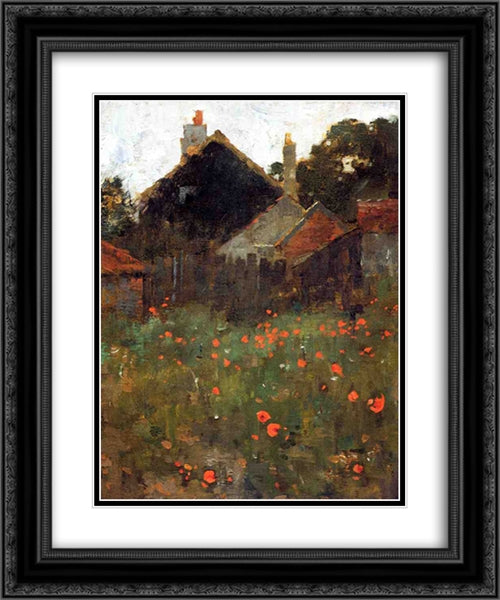 The Poppy Field 20x24 Black Ornate Wood Framed Art Print Poster with Double Matting by Metcalf, Willard