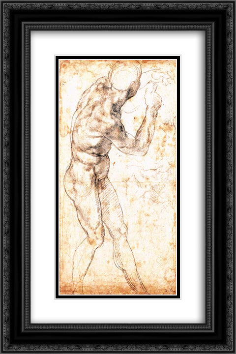 Study to 'Battle of Cascina' 16x24 Black Ornate Wood Framed Art Print Poster with Double Matting by Michelangelo