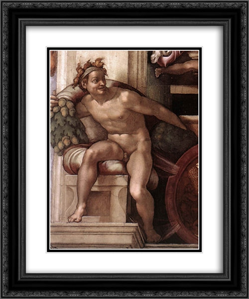 Ignudo 20x24 Black Ornate Wood Framed Art Print Poster with Double Matting by Michelangelo