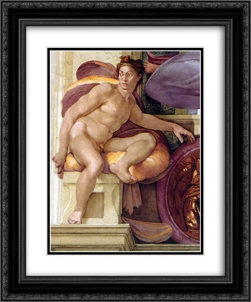 Ignudo 20x24 Black Ornate Wood Framed Art Print Poster with Double Matting by Michelangelo