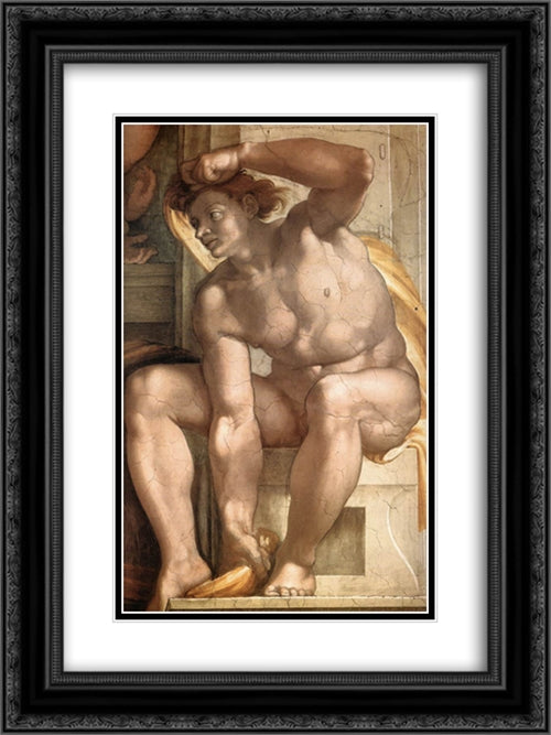 Ignudo 18x24 Black Ornate Wood Framed Art Print Poster with Double Matting by Michelangelo