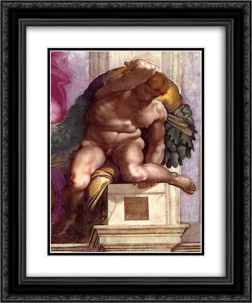 Ignudo 20x24 Black Ornate Wood Framed Art Print Poster with Double Matting by Michelangelo