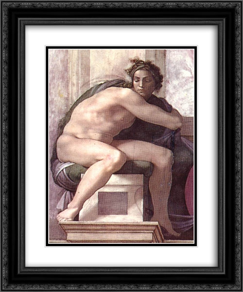 Ignudo 20x24 Black Ornate Wood Framed Art Print Poster with Double Matting by Michelangelo