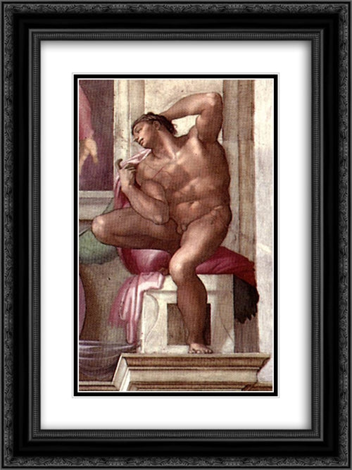 Ignudo 18x24 Black Ornate Wood Framed Art Print Poster with Double Matting by Michelangelo