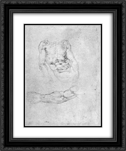 Studies for 'Pieta' or 'The Last Judgement' 20x24 Black Ornate Wood Framed Art Print Poster with Double Matting by Michelangelo