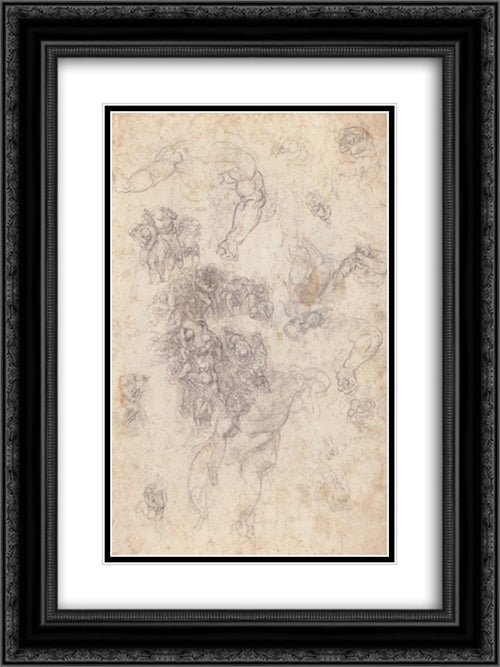 Studies for 'The Last Judgement' 18x24 Black Ornate Wood Framed Art Print Poster with Double Matting by Michelangelo