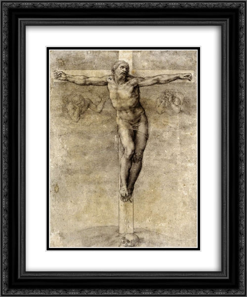 Study to 'Crusifixion' 20x24 Black Ornate Wood Framed Art Print Poster with Double Matting by Michelangelo