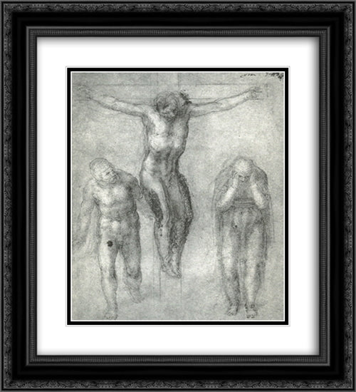 Study for 'Christ on the cross with Mourners' 20x22 Black Ornate Wood Framed Art Print Poster with Double Matting by Michelangelo