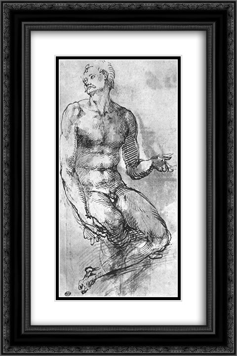 Study of nude man 16x24 Black Ornate Wood Framed Art Print Poster with Double Matting by Michelangelo