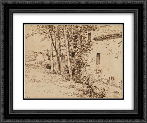 Water mill near Vichy 24x20 Black Ornate Wood Framed Art Print Poster with Double Matting by Millet, Jean Francois