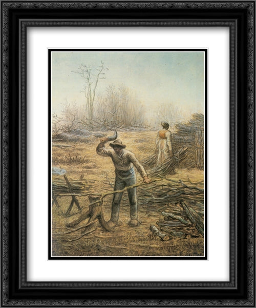 Lumberjack preparing firewood 20x24 Black Ornate Wood Framed Art Print Poster with Double Matting by Millet, Jean Francois