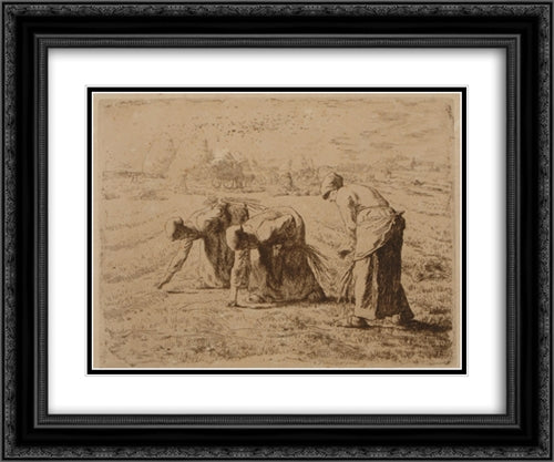 The Gleaners 24x20 Black Ornate Wood Framed Art Print Poster with Double Matting by Millet, Jean Francois