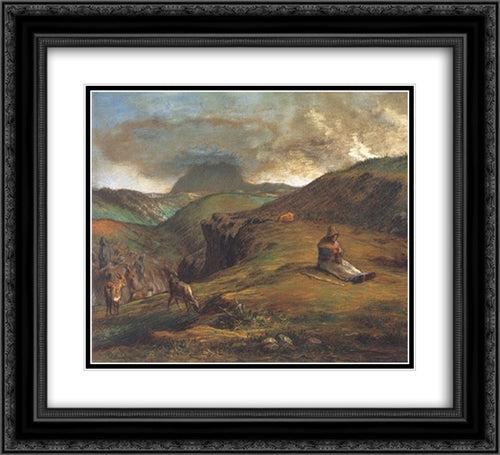 Puy de Dome 22x20 Black Ornate Wood Framed Art Print Poster with Double Matting by Millet, Jean Francois