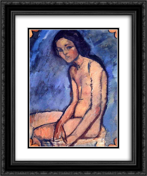 Seated nude 20x24 Black Ornate Wood Framed Art Print Poster with Double Matting by Modigliani, Amedeo