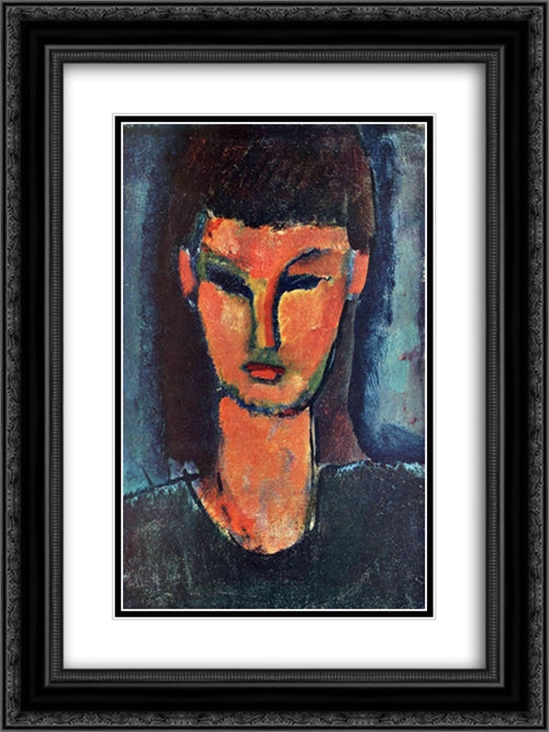 Young Woman 18x24 Black Ornate Wood Framed Art Print Poster with Double Matting by Modigliani, Amedeo