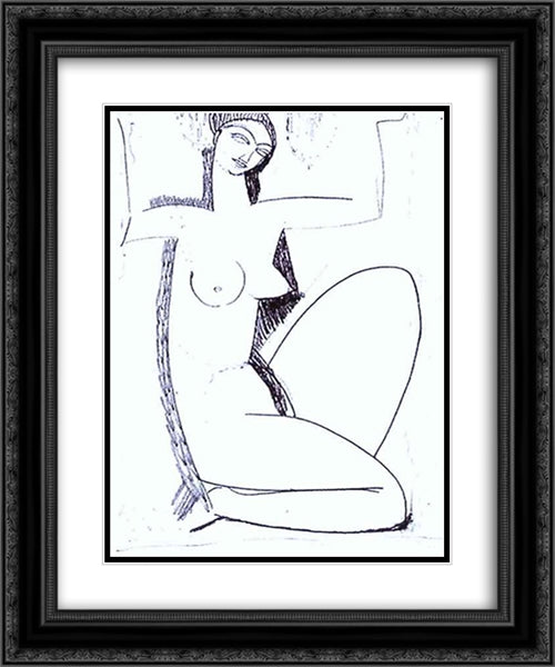 Caryatid 20x24 Black Ornate Wood Framed Art Print Poster with Double Matting by Modigliani, Amedeo