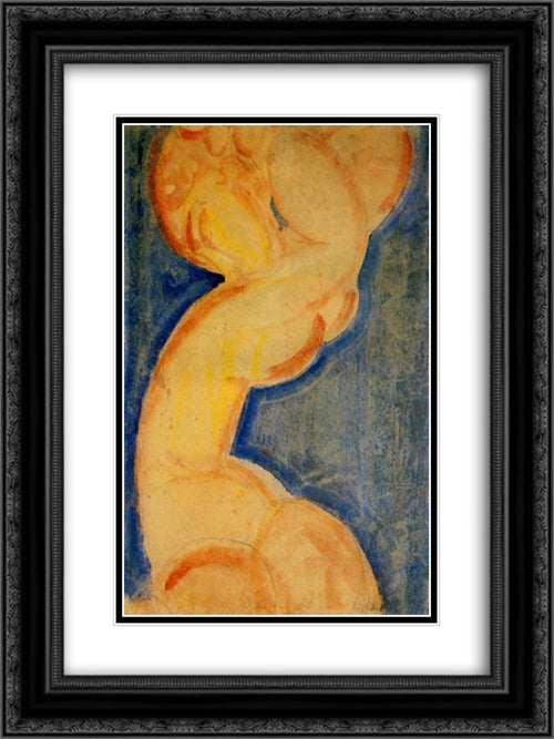 Caryatid 18x24 Black Ornate Wood Framed Art Print Poster with Double Matting by Modigliani, Amedeo