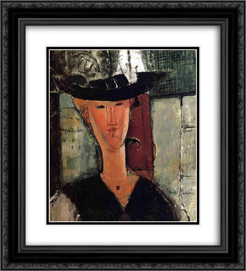 Madame Pompadour 20x22 Black Ornate Wood Framed Art Print Poster with Double Matting by Modigliani, Amedeo