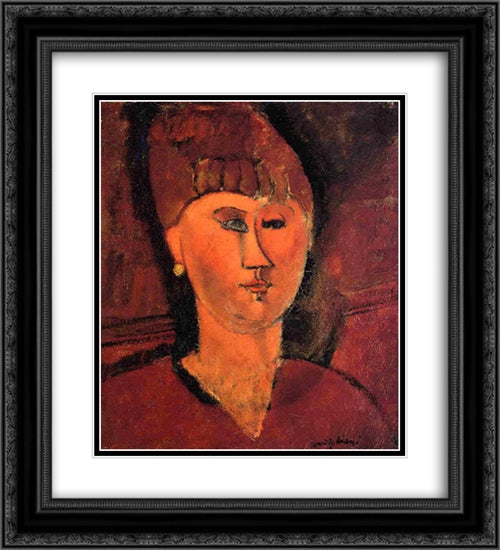 Head of Red-haired Woman 20x22 Black Ornate Wood Framed Art Print Poster with Double Matting by Modigliani, Amedeo