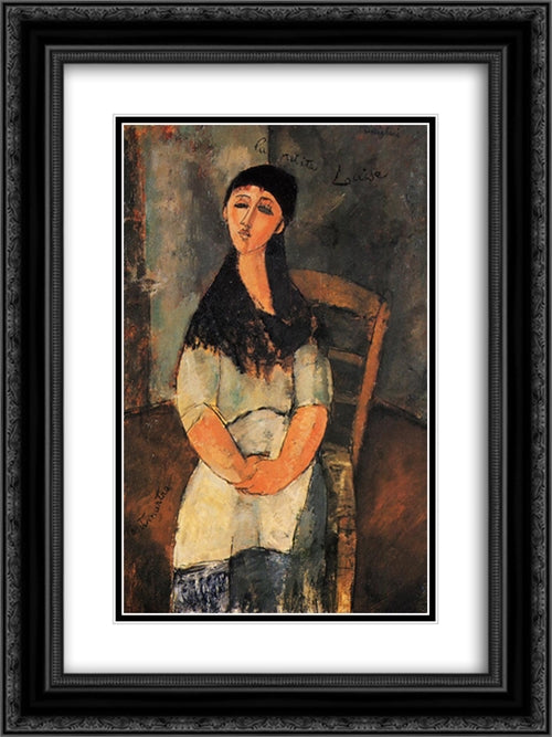 Little Louise 18x24 Black Ornate Wood Framed Art Print Poster with Double Matting by Modigliani, Amedeo