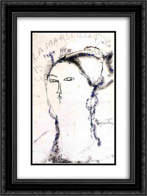 Madame Othon Friesz, La Marseillaise 18x24 Black Ornate Wood Framed Art Print Poster with Double Matting by Modigliani, Amedeo