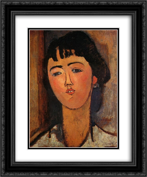 Portrait of a Woman 20x24 Black Ornate Wood Framed Art Print Poster with Double Matting by Modigliani, Amedeo