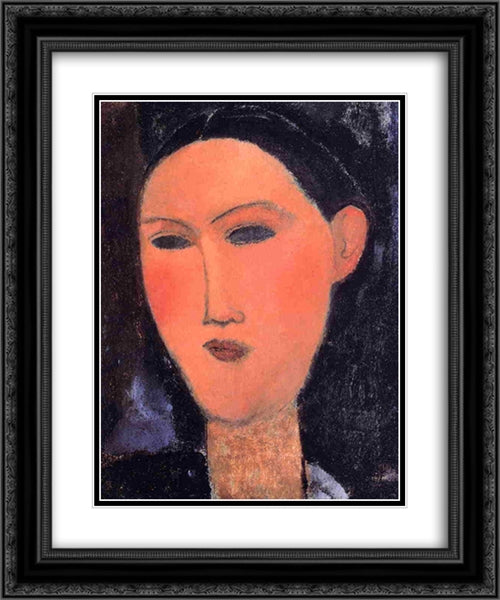 Woman's Head 20x24 Black Ornate Wood Framed Art Print Poster with Double Matting by Modigliani, Amedeo