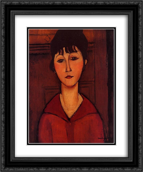 Head of a Young Girl 20x24 Black Ornate Wood Framed Art Print Poster with Double Matting by Modigliani, Amedeo