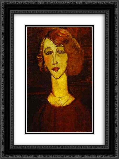 Lolotte 18x24 Black Ornate Wood Framed Art Print Poster with Double Matting by Modigliani, Amedeo