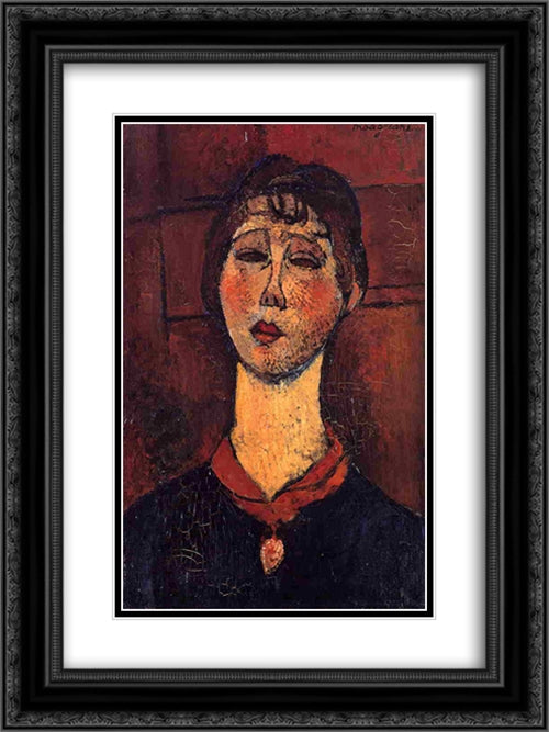 Madame Dorival 18x24 Black Ornate Wood Framed Art Print Poster with Double Matting by Modigliani, Amedeo