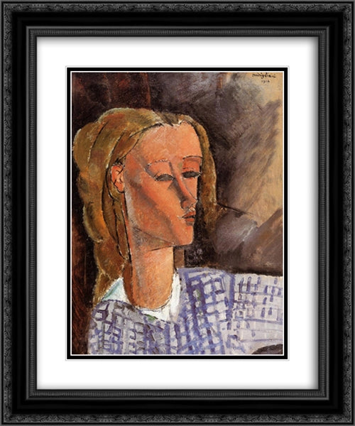 Portrait of Beatrice Hastings 20x24 Black Ornate Wood Framed Art Print Poster with Double Matting by Modigliani, Amedeo