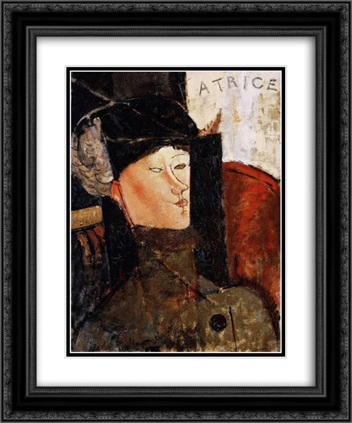 Portrait of Beatrice Hastings 20x24 Black Ornate Wood Framed Art Print Poster with Double Matting by Modigliani, Amedeo