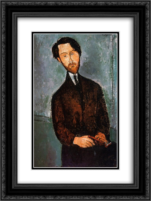 Portrait of Leopold Zborowski 18x24 Black Ornate Wood Framed Art Print Poster with Double Matting by Modigliani, Amedeo