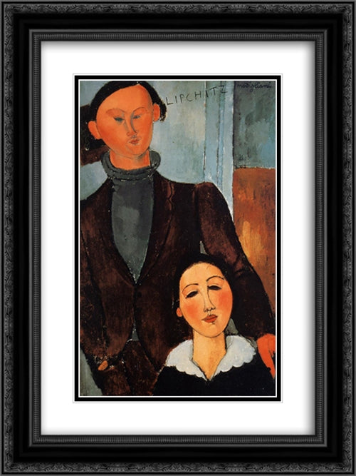 acques and Berthe Lipchitz 18x24 Black Ornate Wood Framed Art Print Poster with Double Matting by Modigliani, Amedeo