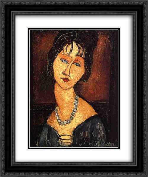 Jeanne Hebuterne with Necklace 20x24 Black Ornate Wood Framed Art Print Poster with Double Matting by Modigliani, Amedeo