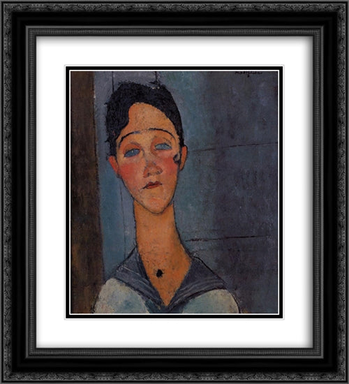 Louise 20x22 Black Ornate Wood Framed Art Print Poster with Double Matting by Modigliani, Amedeo