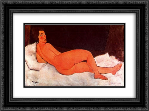 Lying nude 24x18 Black Ornate Wood Framed Art Print Poster with Double Matting by Modigliani, Amedeo