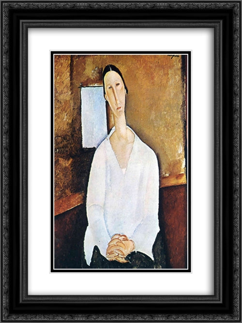 Madame Zborowska with clasped hands 18x24 Black Ornate Wood Framed Art Print Poster with Double Matting by Modigliani, Amedeo