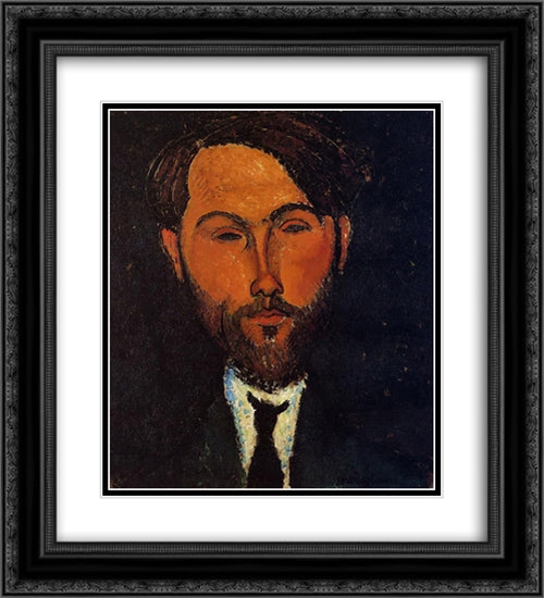 Portrait of Leopold Zborowski 20x22 Black Ornate Wood Framed Art Print Poster with Double Matting by Modigliani, Amedeo