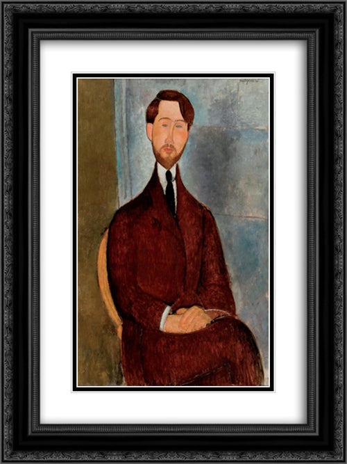 Portrait of Leopold Zborowski 18x24 Black Ornate Wood Framed Art Print Poster with Double Matting by Modigliani, Amedeo