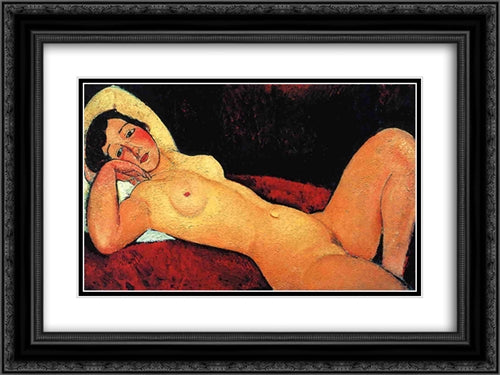 Reclining nude 24x18 Black Ornate Wood Framed Art Print Poster with Double Matting by Modigliani, Amedeo