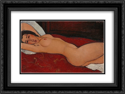 Reclining nude 24x18 Black Ornate Wood Framed Art Print Poster with Double Matting by Modigliani, Amedeo