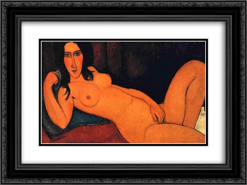 Reclining nude 24x18 Black Ornate Wood Framed Art Print Poster with Double Matting by Modigliani, Amedeo