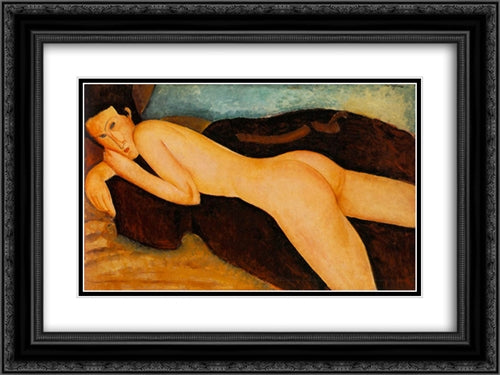 Reclining nude from the Bac 24x18 Black Ornate Wood Framed Art Print Poster with Double Matting by Modigliani, Amedeo